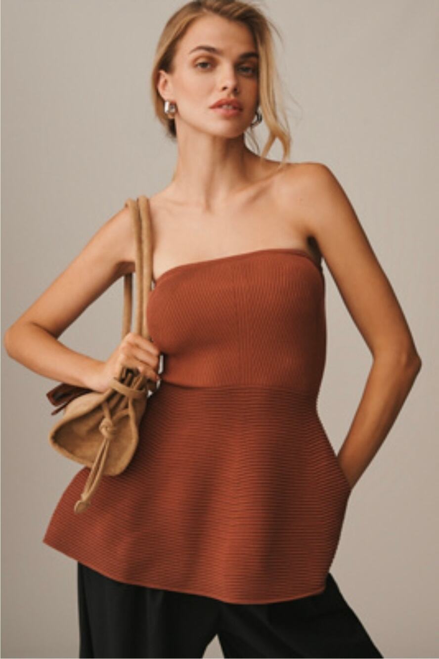 NWT Maeve x Anthropologie Strapless Peplum Knit Top. Size S. Retails $128